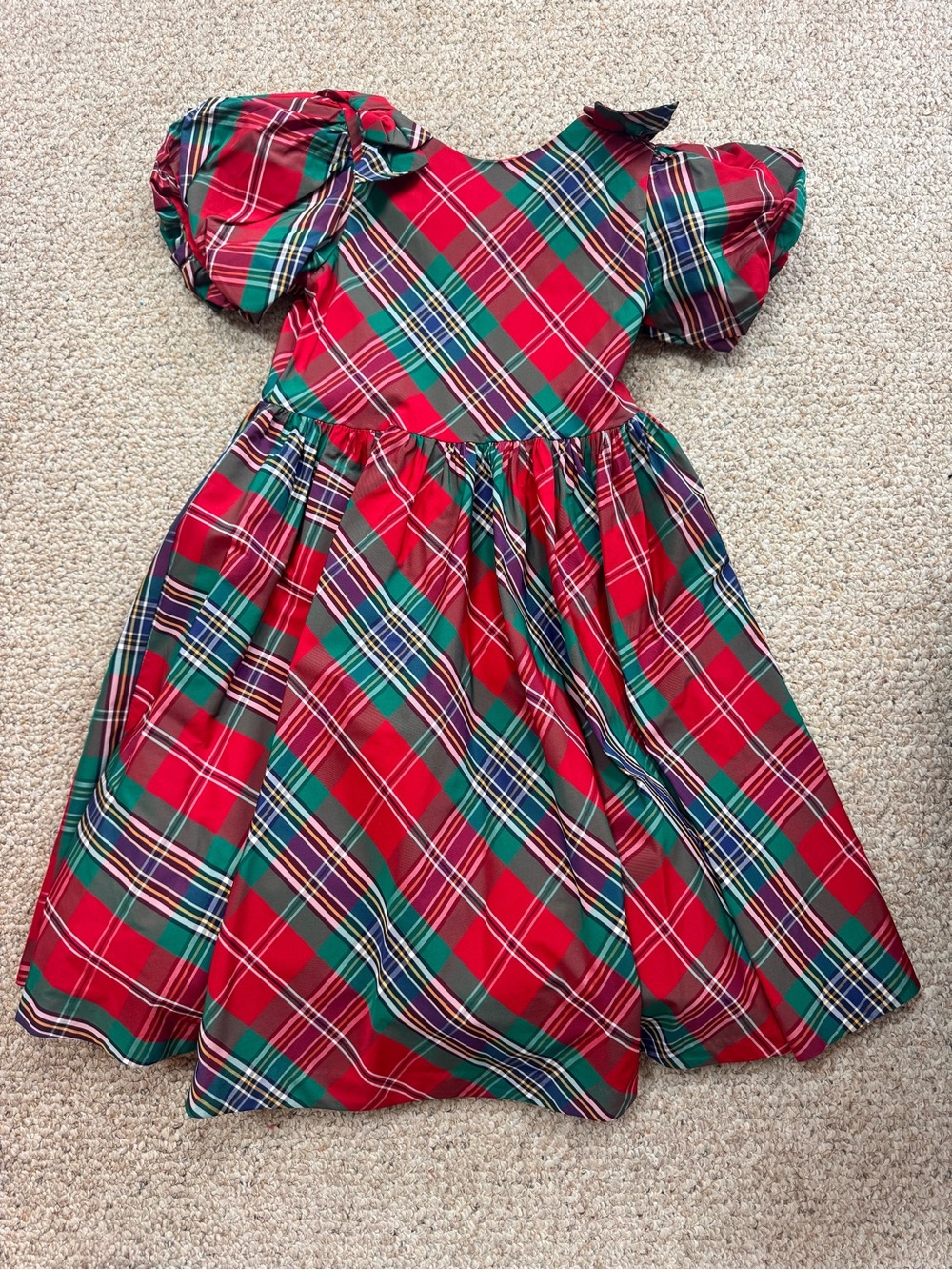 Janie and Jack Red, Green and Navy Tartan Puff-Sleeve Holiday Dress